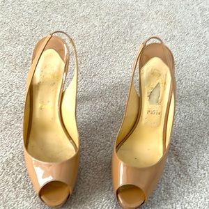 Christian Lounoutin Red soles Stilettos 120mm. Peep toe sling back strap .